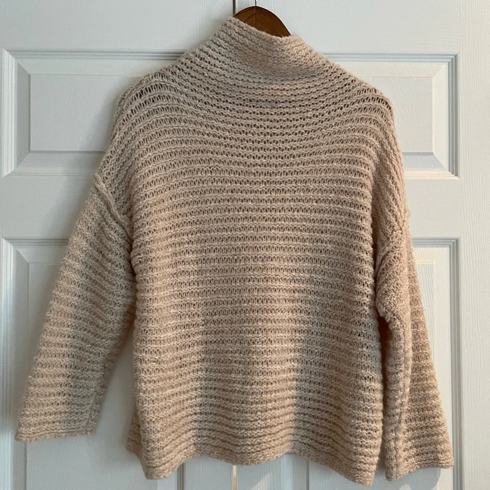 Aerie Babe Chenille Cowl Turtleneck Sweater Soft Satin/Cream/Tan XS